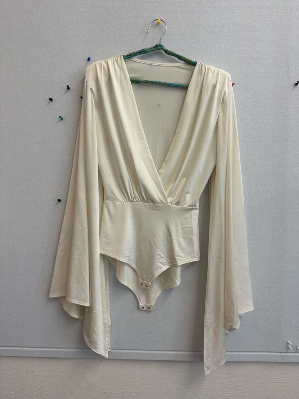 Ivory Draped V-Neck Long Sleeve Bodysuit